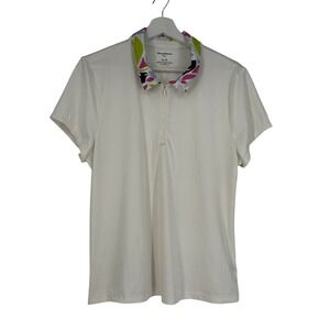 Tommy Bahama Golf Womens XL White Short Sleeve Quarter Zip Polo Printed Collar